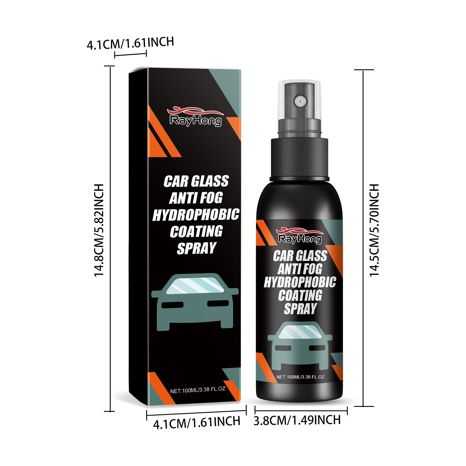Rayhong Car Windshield Spray, Rearview Mirror Windshield Cleaning Stain Remover, Water Repellent and Anti-Fog Agent