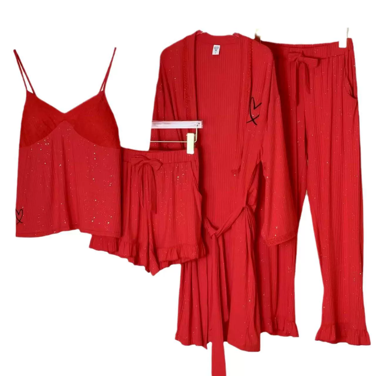(Cross-border trading), lace set, pijama, top with cups, Amazon, 4 piece set