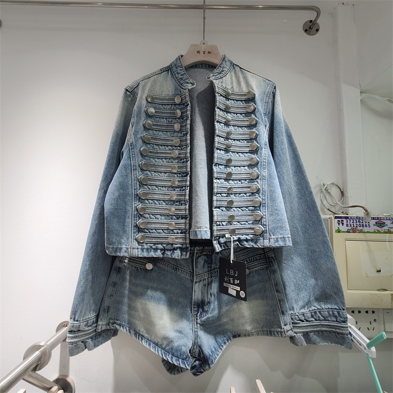 Cross-Border European and American Women's Clothing, Aliexpress Hot-Selling Fashion Fitted Denim Jacket + Mini Shorts Set Cross-Border European and American Women's Clothing, Aliexpress Hot-Selling Fashion Fitted Denim Jacket + Mini Shorts Set