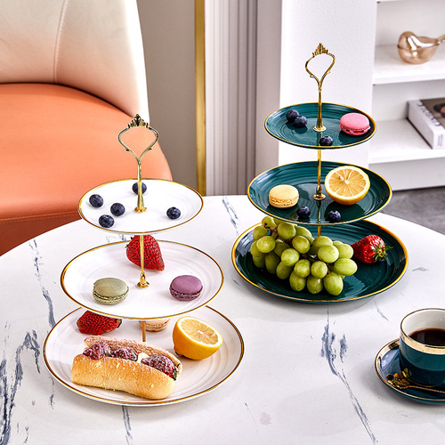 Light luxury three-tier dessert stand, multi-tier fruit plate, plastic gold-rimmed cake stand, afternoon tea snack stand, cake display stand