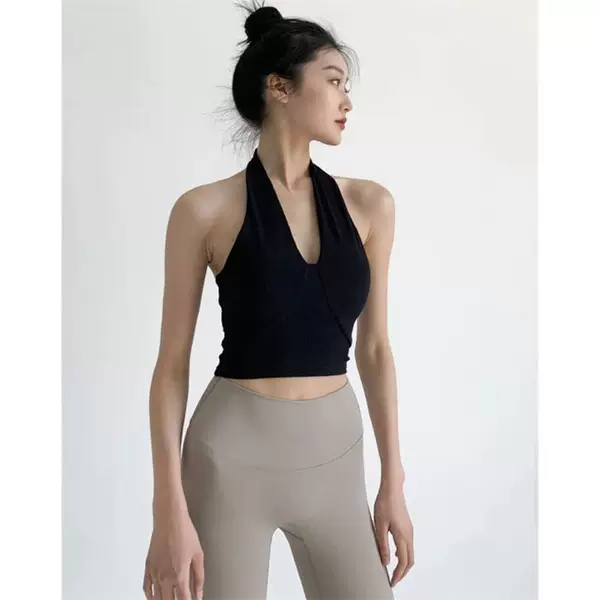 Sports Fitness Yoga Clothes with Chest Pads, Halterneck Vests, Women's Summer Sexy Casual Beautiful Back Versatile Clothes