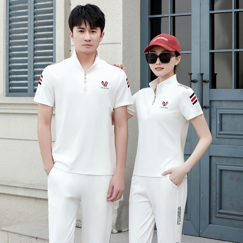 Couple Sports Suit Summer Ice Silk Short-Sleeved Trousers Running Casual Wear Men and Women Summer Thin Sweatshirt Two-Piece Set