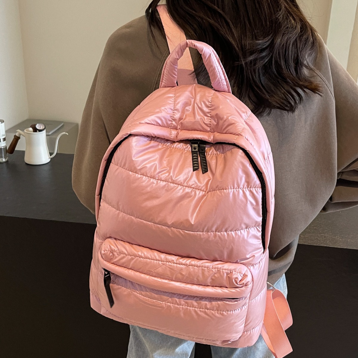 Bolsa de algodón ligera transfronteriza coreana de gran capacidad, nueva mochila popular, mochila de algodón espacial casual de mujeres