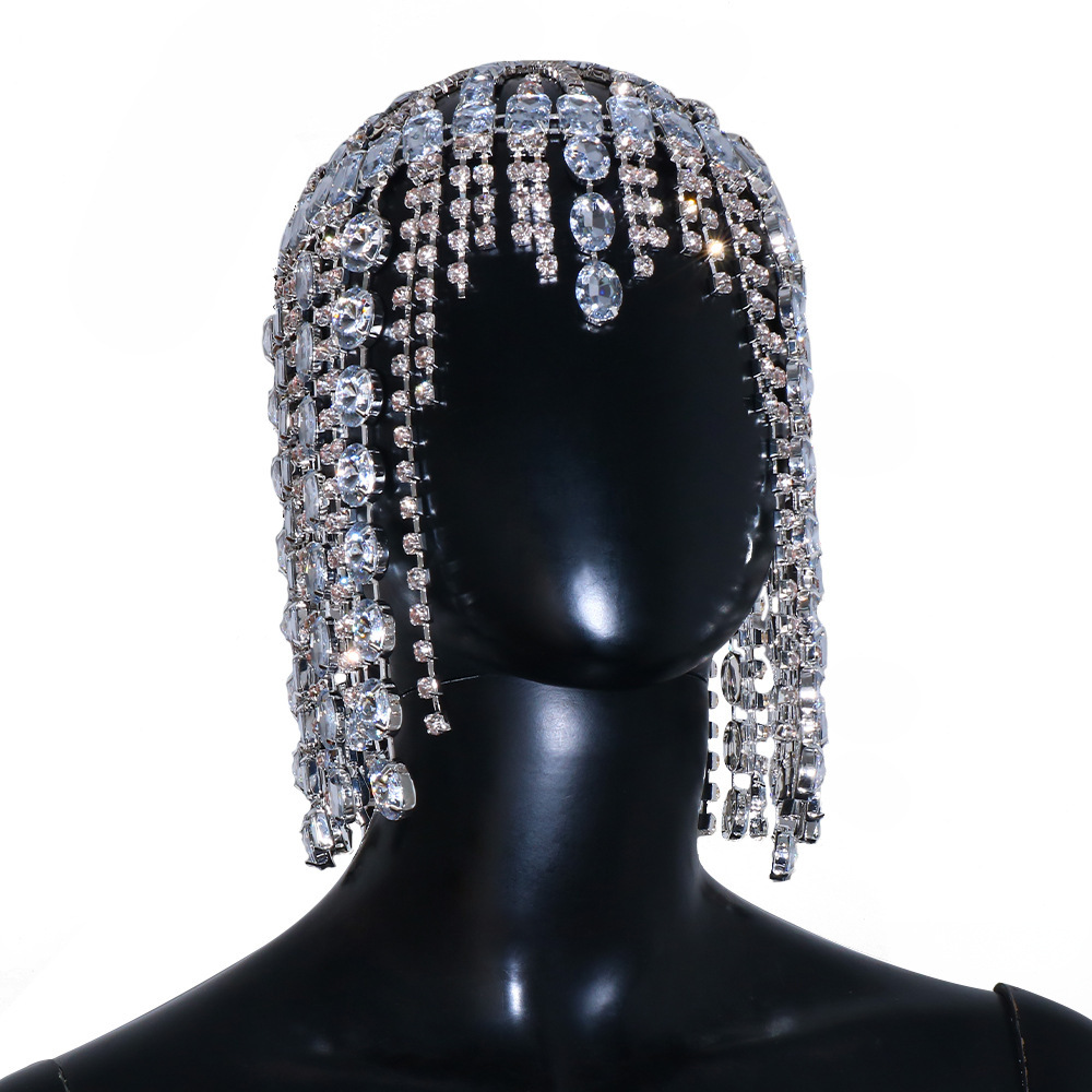 Moda Comercio exterior rhinestone pelo cadena femenina personalidad europea y americana exagerada diamante grande lujo borla diadema tocado