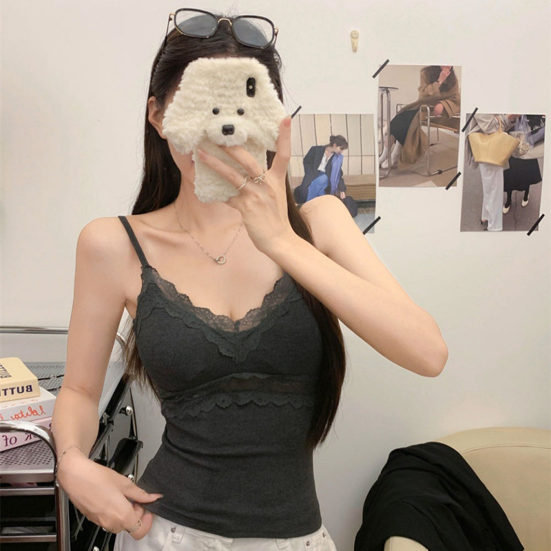 1089 # Early Autumn New Sexy Style Brushed Lace Camisole Slim Fit Fixed Belt Breast Pad Versatile Women 1089 # Early Autumn New Sexy Style Brushed Lace Camisole Slim Fit Fixed Belt Breast Pad Versatile Women