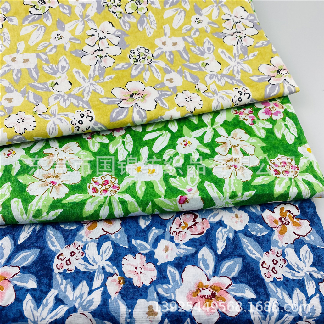 2021夏季新款女装印花布 田园风40支棉布印花 服装面料