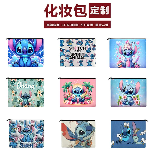 Stitch Cartoon Double-Sided Printed Cosmetics Bag Amazon Cross-Border Hot Sale Ready-Made Direct Delivery Can Be Customized in Pattern and Size