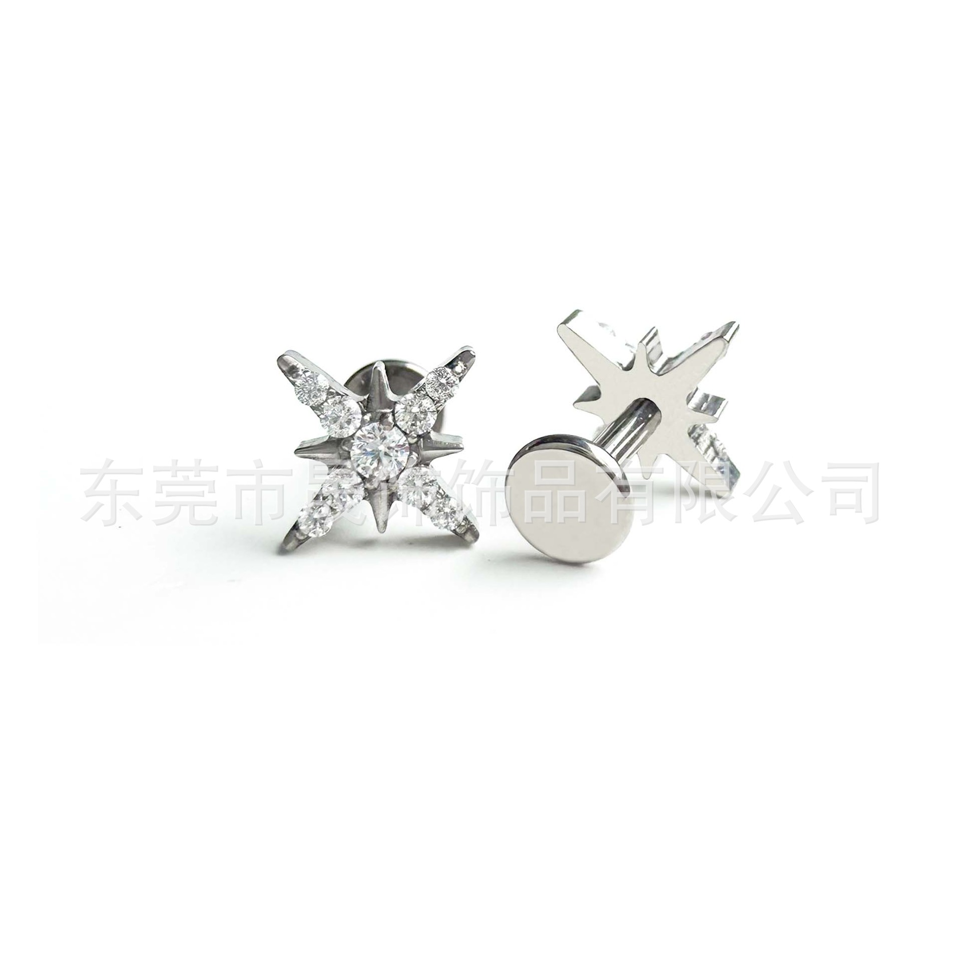 F136 Titanium 满 Diamond 八芒 Star Ear Stud 北极 Star Helix Cartilage Stud G23 Implant Grade Titanium Internal Thread Labret Stud Piercing Jewelry