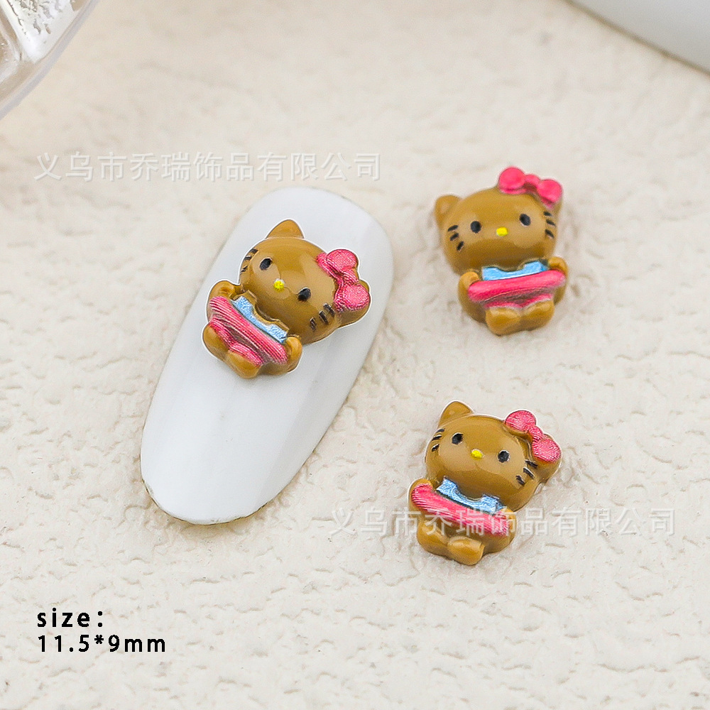 Hello Kitty Nail Art Red de celebridades de Internet Joyas de dibujos animados Sanrio diamante de resina pintado a mano lindos accesorios de gato KT