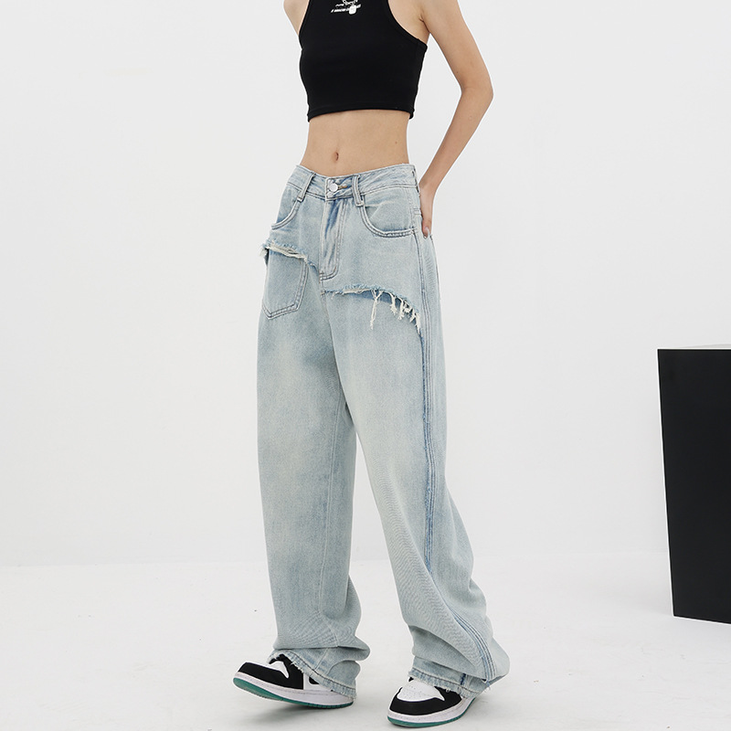 Y2K Harajuku Breites Bein 00S Lose Jeans Hosen Streetwear Stil 2023 Frühling Sommer Frauen Hohe Taille Baggy Grat Rand Denim Hosen_voghion.com