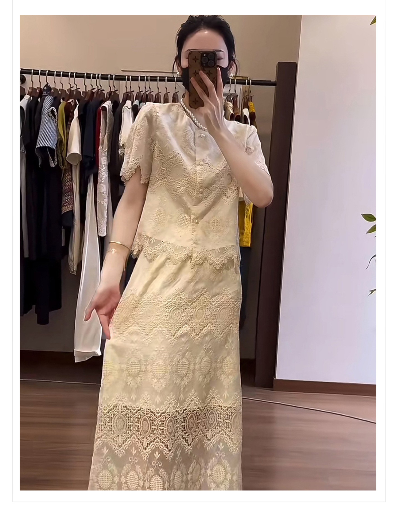 Bộ hai món áo thêu ren phối váy chữ A phong cách Tân Trung Hoa — Áo, Váy nửa chi tiết 3