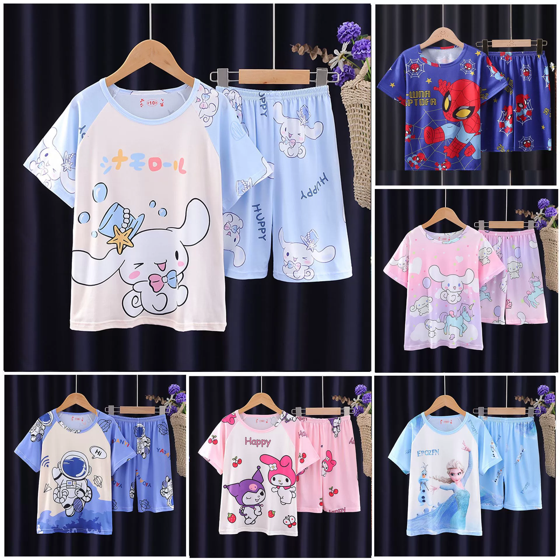 Пижама для девочек, летний повседневный комплект из двух предметов с короткими рукавами, милая домашняя одежда для мальчиков среднего и старшего возраста, летняя мода