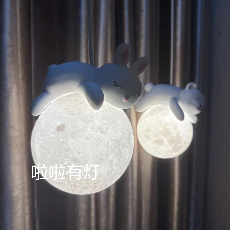 Lámpara colgante infantil con forma de luna y osito, estilo nórdico minimalista para dormitorio o habitación de niños y niñas