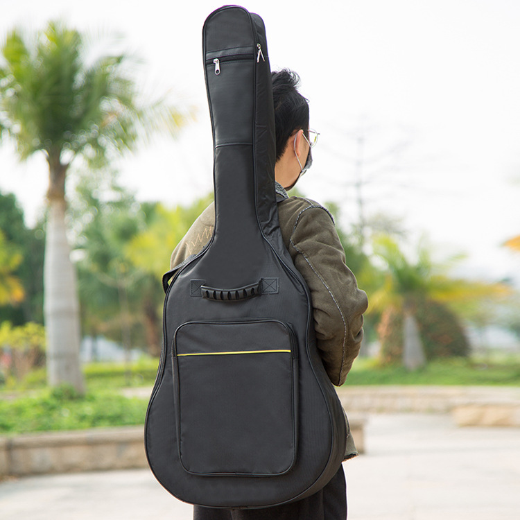 Funda para guitarra acústica 38-41 pulgadas, mochila y asa, tela Oxford impermeable y acolchada, hilo amarillo, venta directa de fábrica image 9