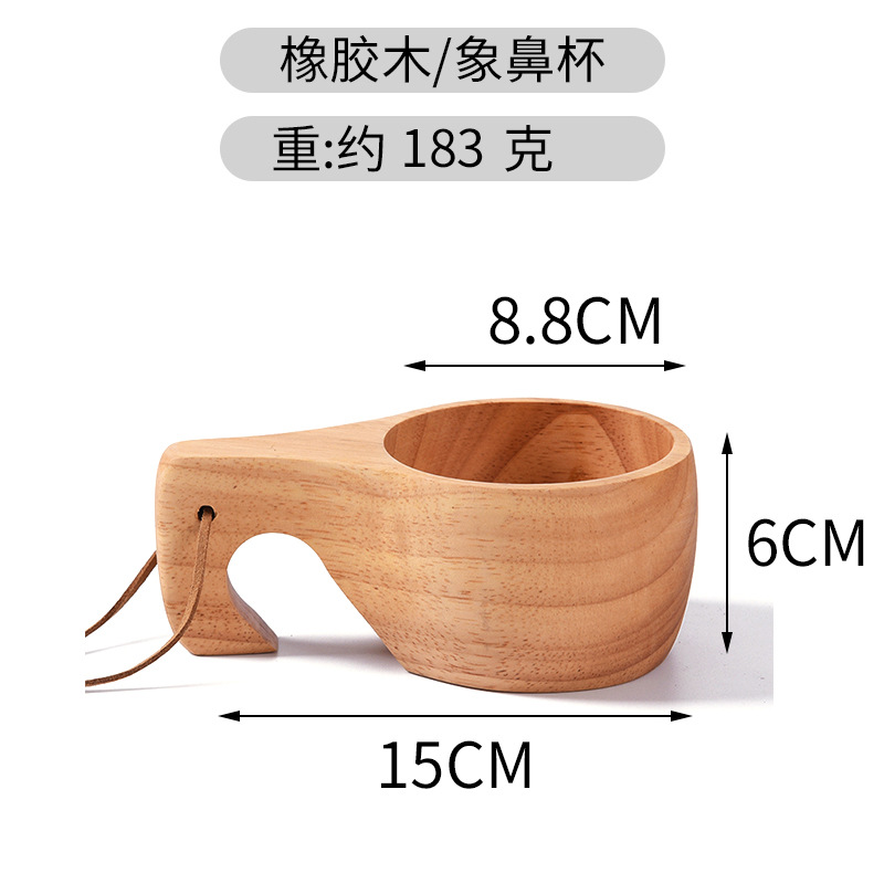 Taza de madera de caucho taza portátil creativa taza de café de madera conveniente Finlandia taza con mango doble agujero taza imprimible logotipo