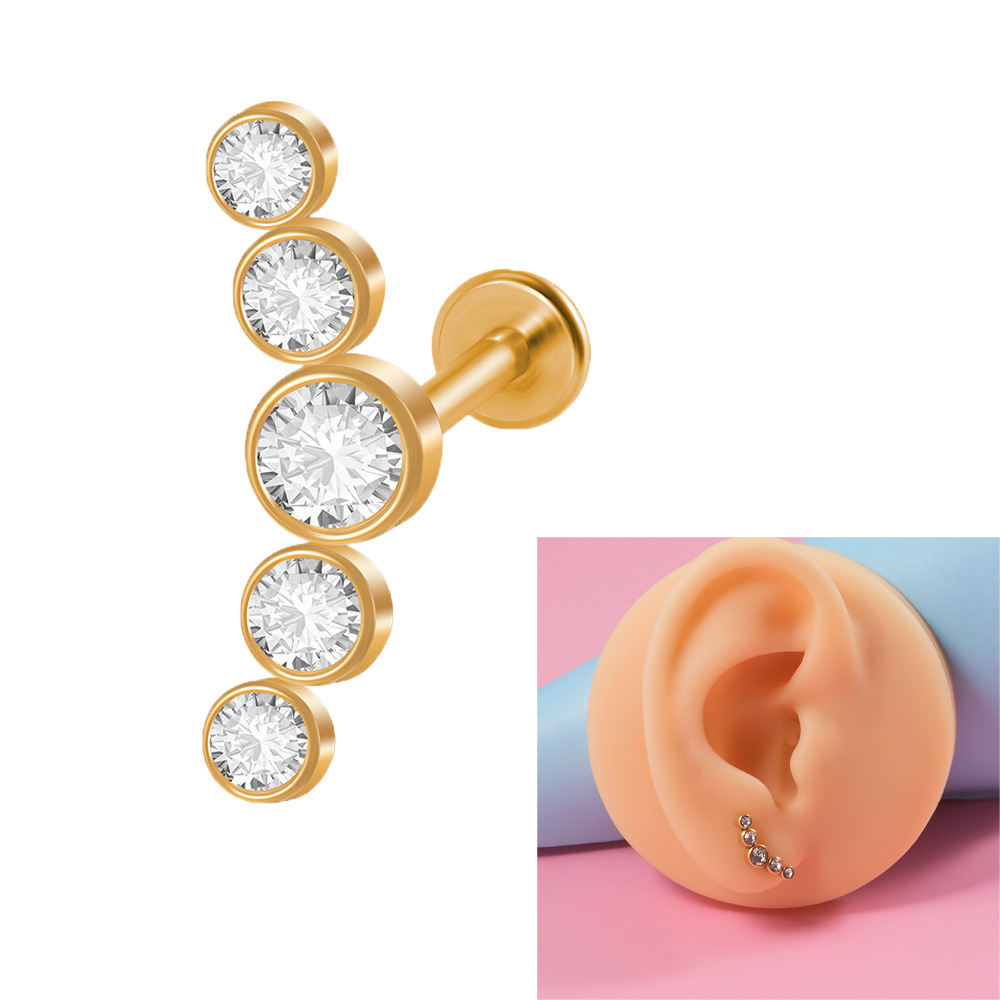 Simple Style Round Stainless Steel Inlay Opal Zircon Lip Stud Ear Studs display picture 3