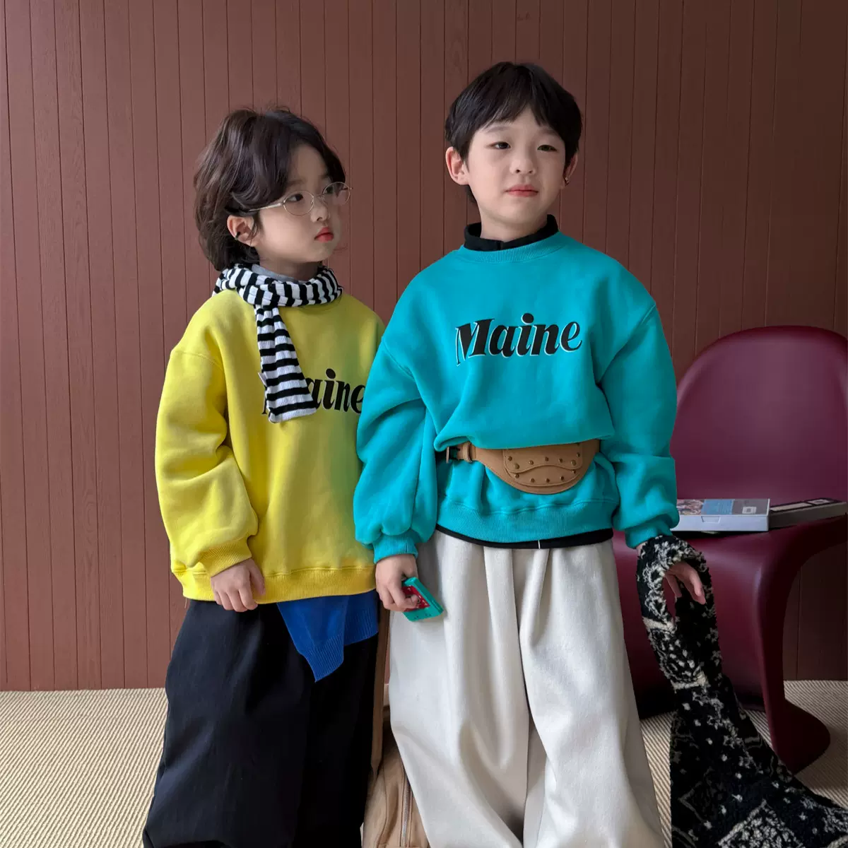 奶酪与喵男童卫衣2025秋冬新款卡通字母加绒加厚卫衣学院休闲风潮