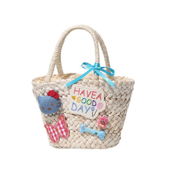 New Butterfly Woven Bag Blue Kitten Bones High Color Value Vegetable Basket Ribbon Seaside Holiday Casual Handbag