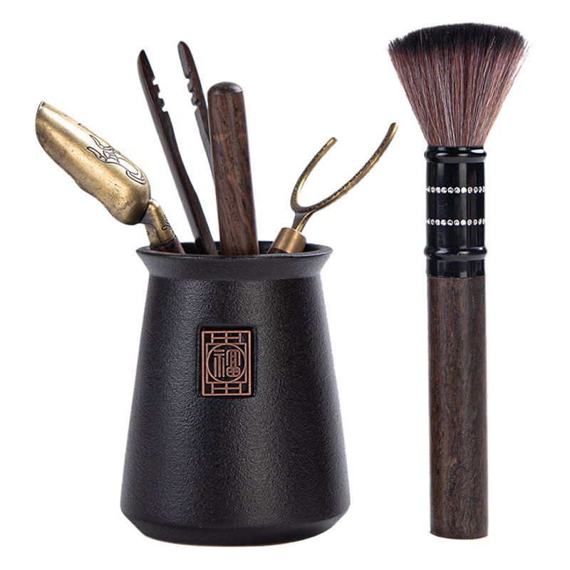 Ébano ceremonia del té seis señores traje Kung Fu juego de té accesorios Colección completa 6 señores té herramientas aguja de té clip cuchillo de té