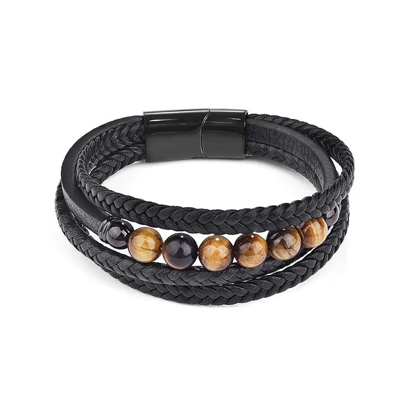 35g Weight wristband Classification Pu Leather Chain Material Woven Chain Chain Type Street Occasion Pu Leather, natural stone Material Geometric Pattern Men's Gender Polishing Design Vintage Style, Streetwear Style Vintage Style Streetwear Geometric Pu Leather Natural Stone Polishing Men's Wristband Men Cord & Leather Bracelets 1