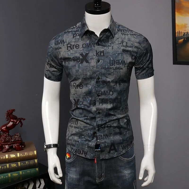 Summer shirt men's short-sleeved slim Ko...