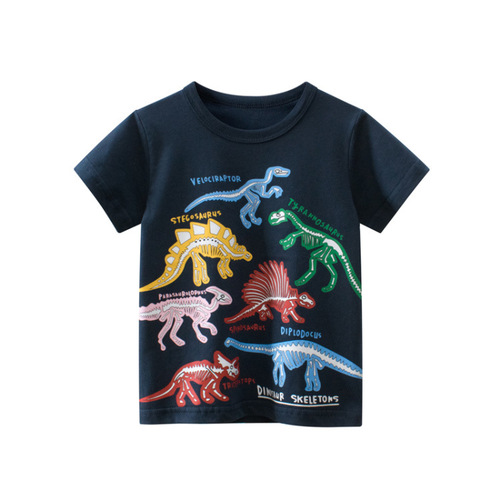 Korean Children's Clothing New 2024 Summer Boy's Short Sleeve T-Shirt Dinosaur Cartoon Baby Clothes Kids Clothes