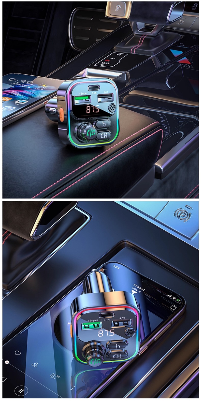 Kozhan Car MP3 Bluetooth Receiver Car Charger Hands-Free Calling Music Player USB Lossless Music Player