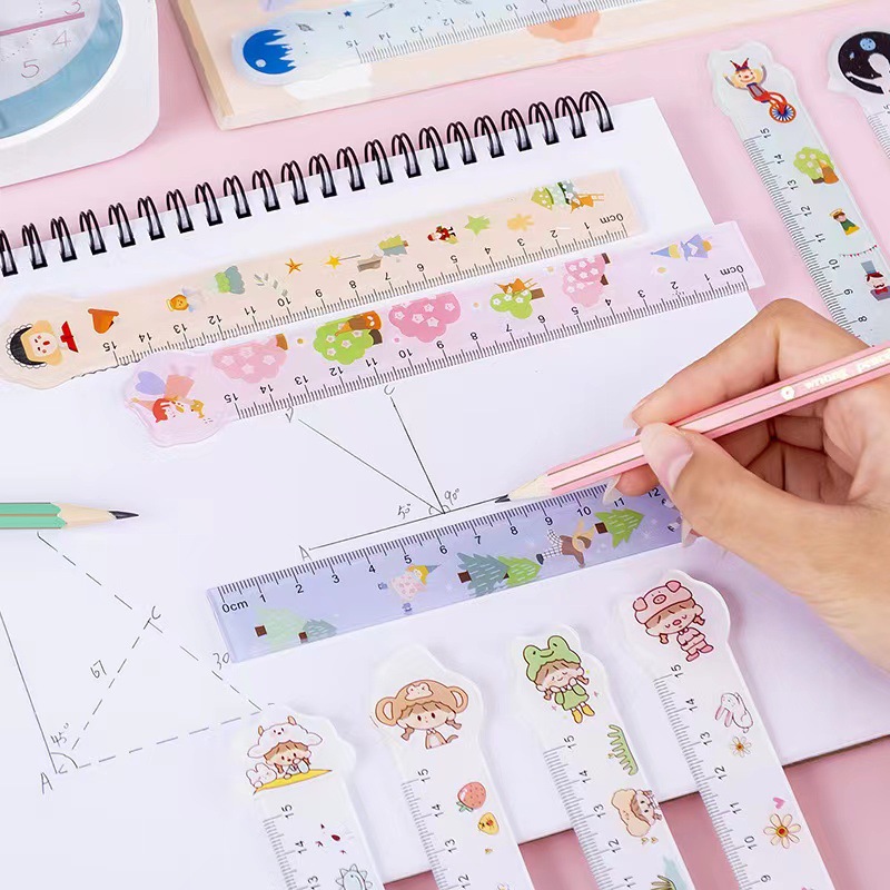 Ruler for primary school students with scale children's gift for men and women cute transparent plastic ruler 15cm