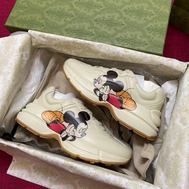 G Family Dad Shoes Women 2025 Spring and Autumn Thick Sole Heightening Genuine Leather Cartoon Mickey Couple Shoes Women Casual Sports Shoes Men