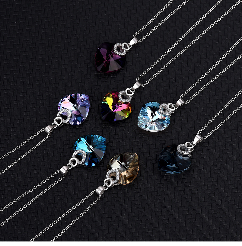 Retro Gradient Color Heart Shape Austrian Crystal Sterling Silver Women's Earrings Necklace display picture 1