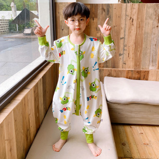 Baby sleeping bag baby anti-kick quilt children's pajamas spring and autumn pure cotton Western style cartoon boy's home clothes anti-kick quilt