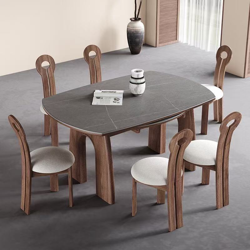 Mesas y sillas de comedor plegables de madera maciza de estilo medio, mesa redonda de roca, hogar redondo, estilo americano, estilo francés, mesa redonda retráctil, apartamento pequeño
