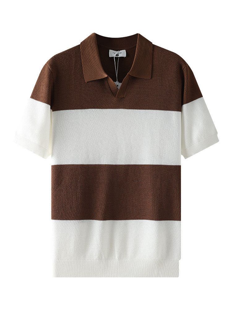 Hombres viejos ganchos de hielo de seda de punto polo camiseta de manga corta hombre de alto nivel de negocios camiseta de cuello de gaviota ropa de hombre