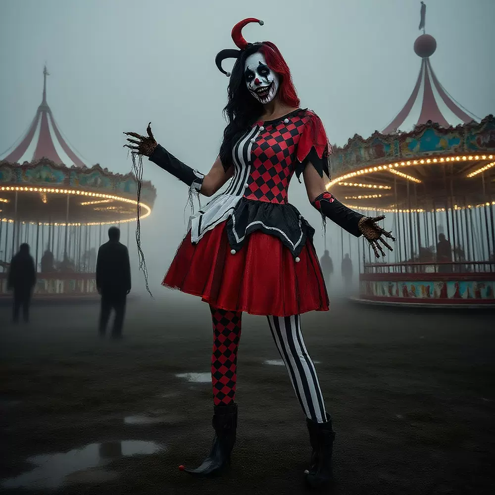 2025万圣节新款恐怖小丑cosplay服装怨灵惊魂节日派对舞台表演服