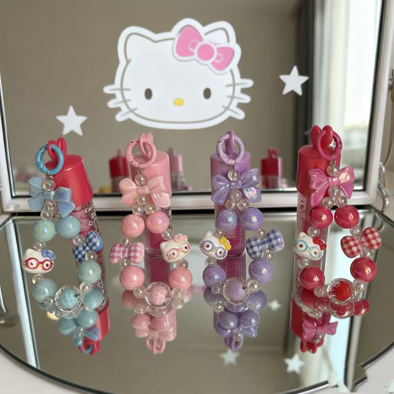Cadena de Cuentas para Celular con Dije de Gato Semiartesanal para Bolso