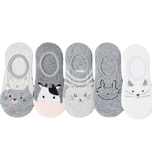 Women's socks spring and summer thin women's invisible socks shallow mouth cotton blue cat socks animal cartoon invisible boat socks