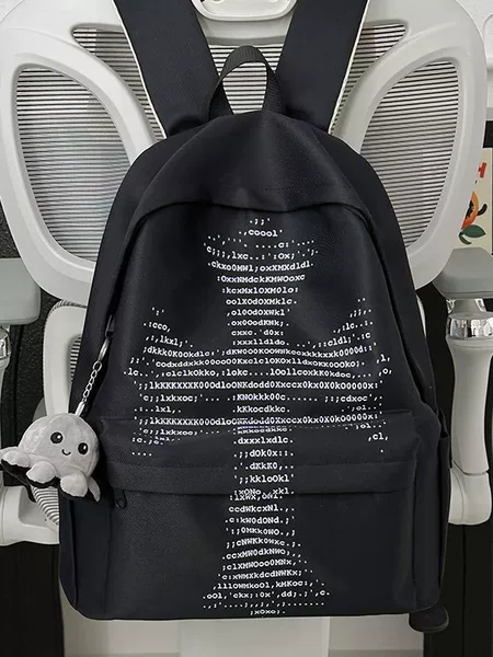 American-Style Trendy Printed Student Backpack with Full Print, Large Capacity, Letter-Printed School Bag for High School and College Students