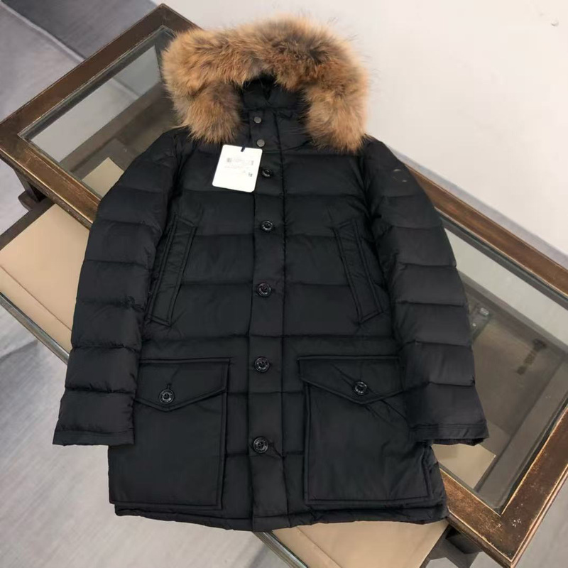 Classic mid-length duck down jacket with large pockets for men, warm winter coat