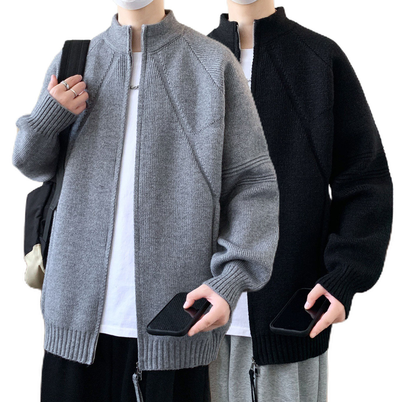 Explosiones transfronterizas de tamaño europeo suéter de jersey de gran tamaño hombre cremallera cardigan chaqueta chaqueta de fábrica de negocios avanzados al por mayor