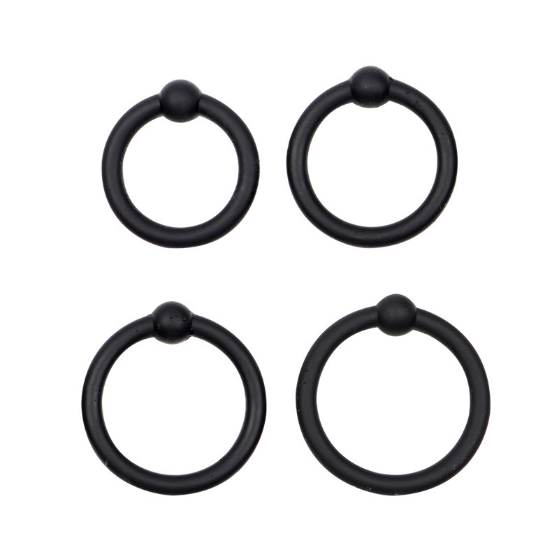 Silicone Four-Ring Locking Cock Ring, Physical Delay Ring for Men, Black — detail image 1