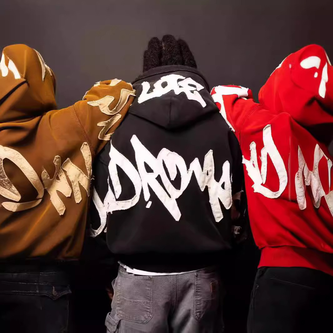 欧美连帽卫衣个性街头3D字母印花拉链宽松上衣Y2K跨境亚马逊秋冬