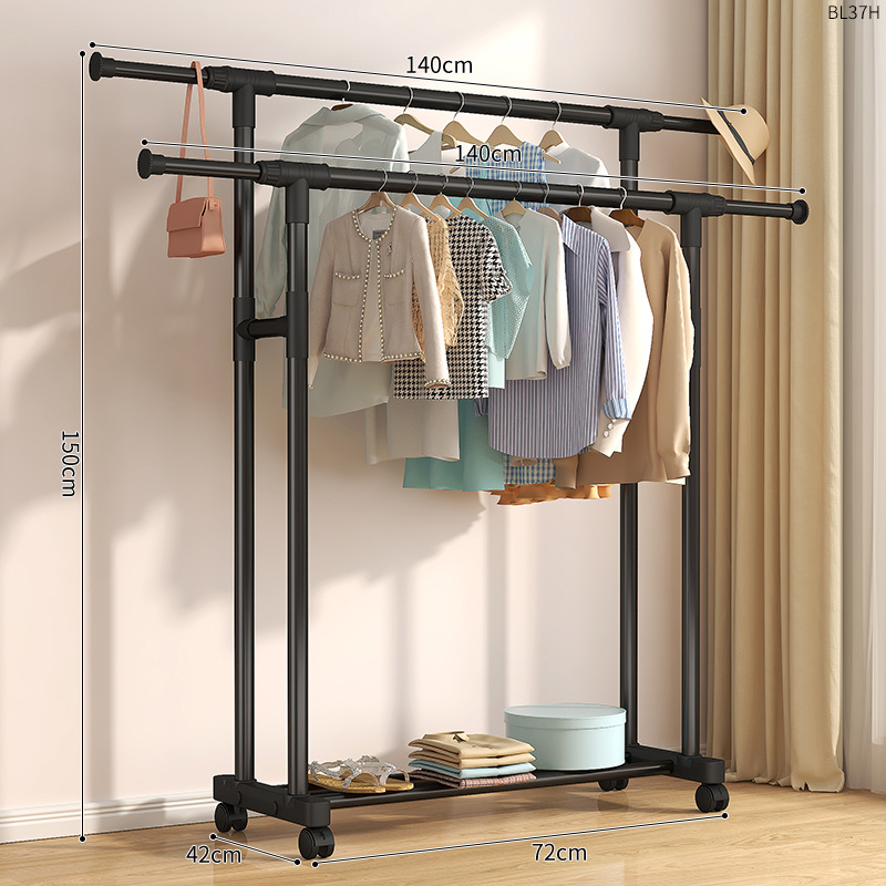 BL37H-직선 다리 이중 극 텔레스코픽 140 검정색 확장 및 휠과 결합된 플라스틱 철