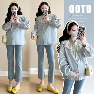 Pregnant women's clothing Internet famous age reducing fashion Korean version of all-match 2025 spring new Korean version of loose pregnant women's shirt top