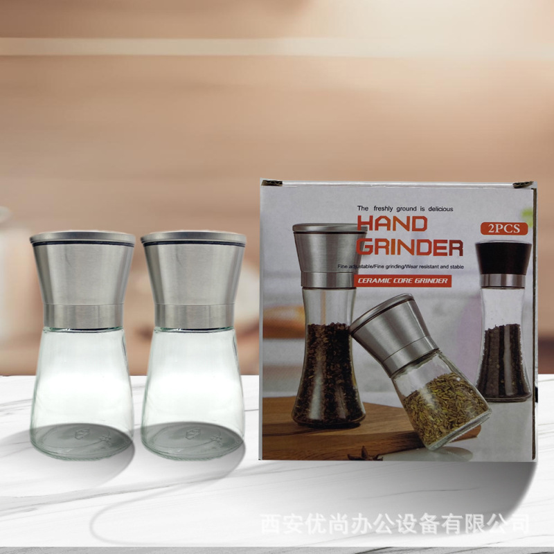 国境を越えた現物販売 手動ペッパー グラインダー（黒胡椒、山椒、海塩用） 調味料ボトル ガラス製グラインダーボトル|undefined