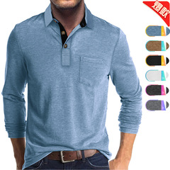 アマゾン欧米のメンズ長袖襟付きポケットpoloシャツ外国貿易秋冬馬登男tシャツボトムシャツトースト
