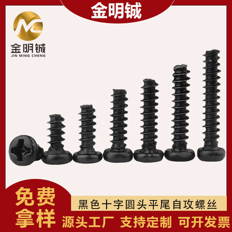 Black Pb Screws Round Head Cross Flat Tail Self-Tapping Screws M1/M2/M3/M4/M5 Pan Head Flat Tail Self-Tapping Screws