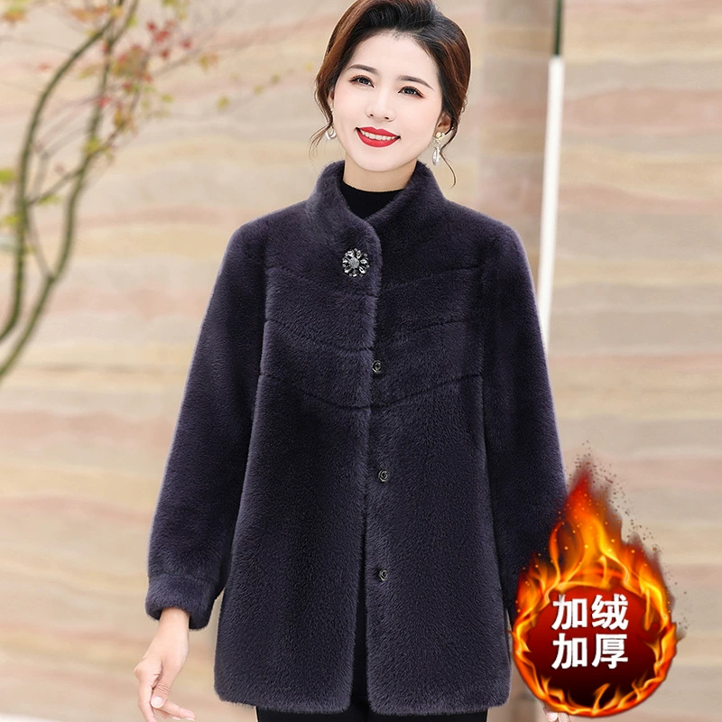 Зимняя норковая бархатная шуба для среднего и пожилого возраста, зимняя утолщенная Шуба на флисовой подкладке, меховая цельная Женская QH-14