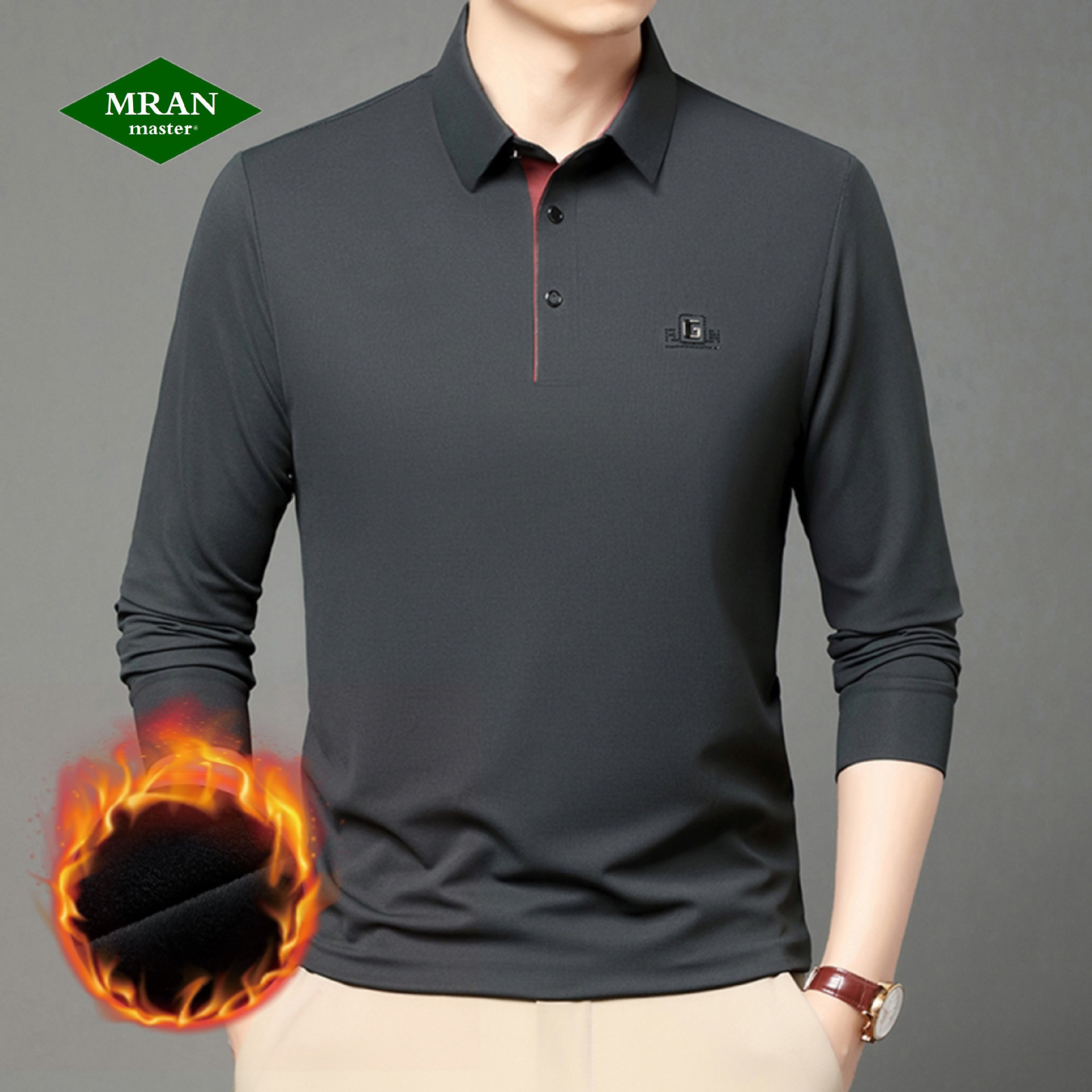 MRAN男装 | 秋季长袖T恤男polo衫中年轻奢翻领加绒打底衫秋装上衣