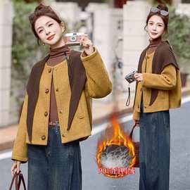 披肩羽绒服女2025冬季新款气质高级感时尚洋气夹白鸭绒羊毛呢外套