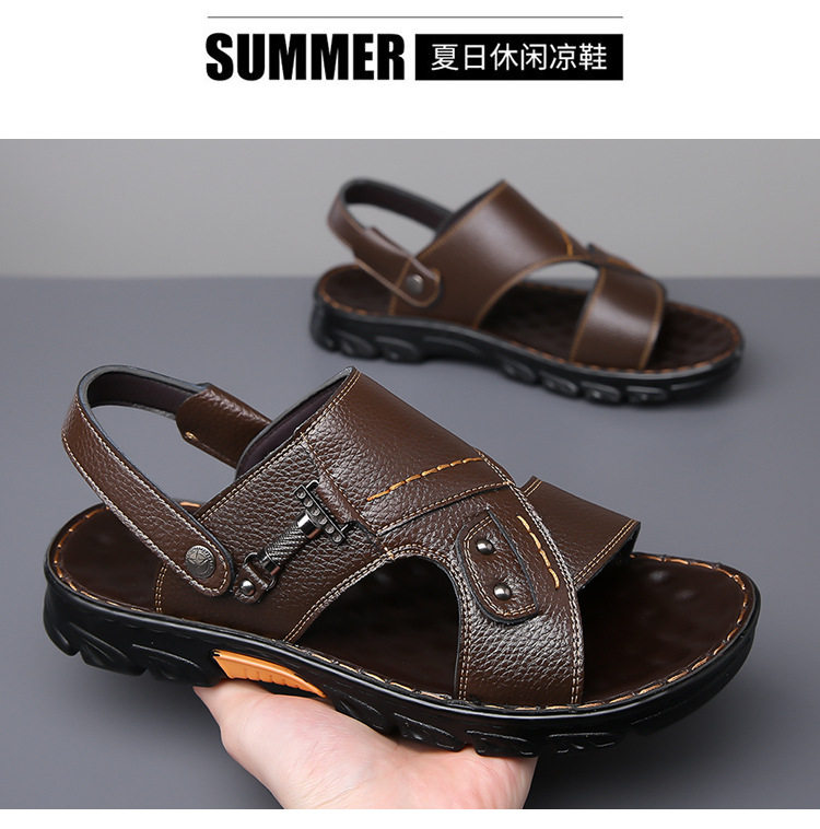 Dép sandal nam da bò thật quai ngang hở mũi, đế mềm chống trượt, đi biển và đi ngoài trời — GX màu nâu 23088, GX đen 23088 chi tiết 18